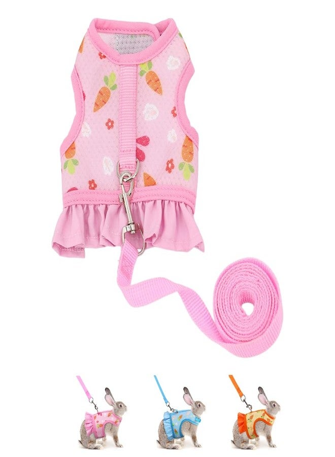 cyhaen Rabbit Harness and Leash Set,Proof Walking Escape Cute Floral Mesh Vest Breathable Rabbit Costumes for Bunny, Hiking, Training for Ferret Kitten Puppy Small Animals Pink S - Image 1
